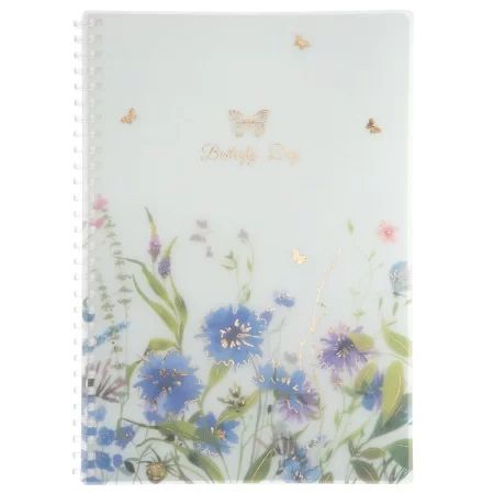 Тетрадь В5 пластик, эластичн.гребень, 80л. "Бабочки-Цветы" тисн.фольгой