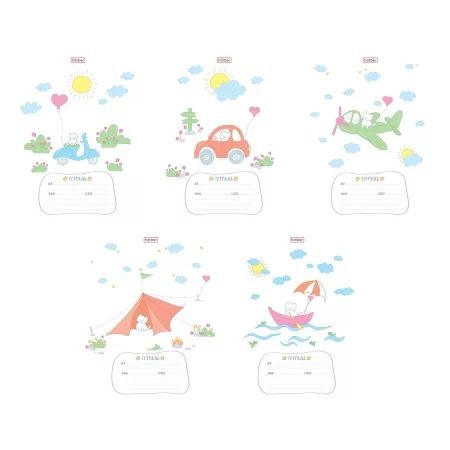 Тетрадь А5 12л  кл. крупн. Hatber "Приключения котенка" обл.мел.картон, тисн., 5диз.в блоке