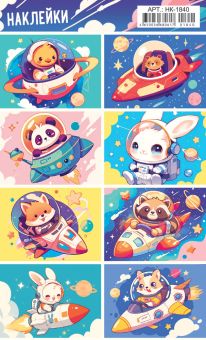 Наклейки детские 15*9см  "Космос. Животные в космосе"