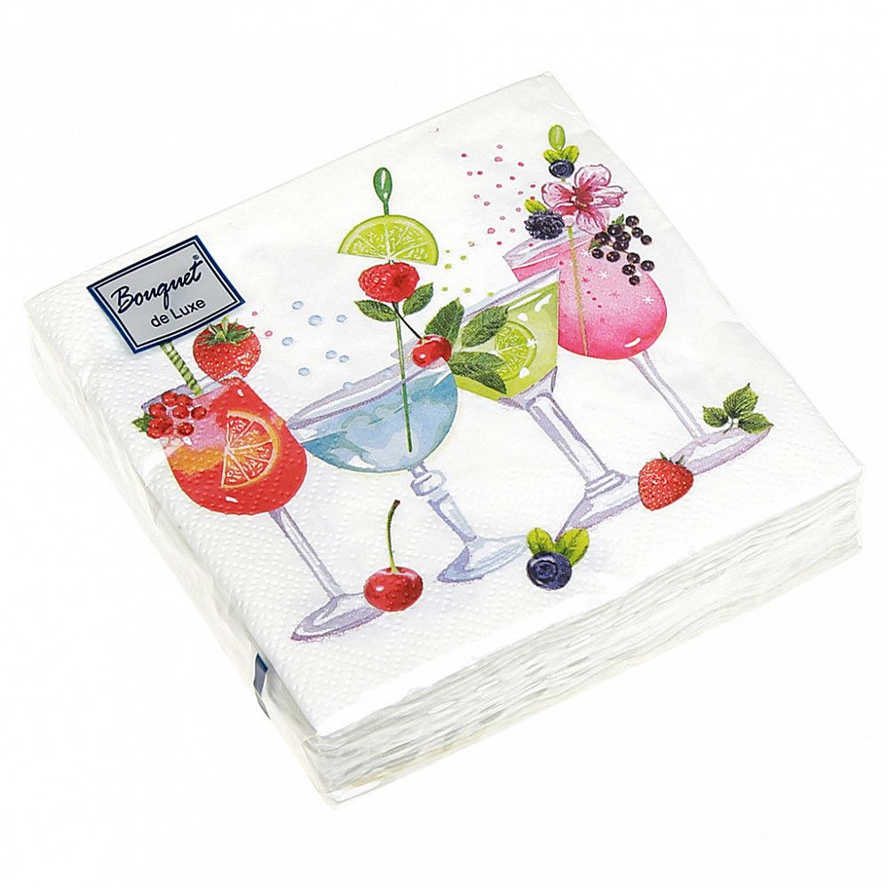 Салфетка Bouquet de Luxe "Коктейль" 24*24см, 25шт., 3-х слойная