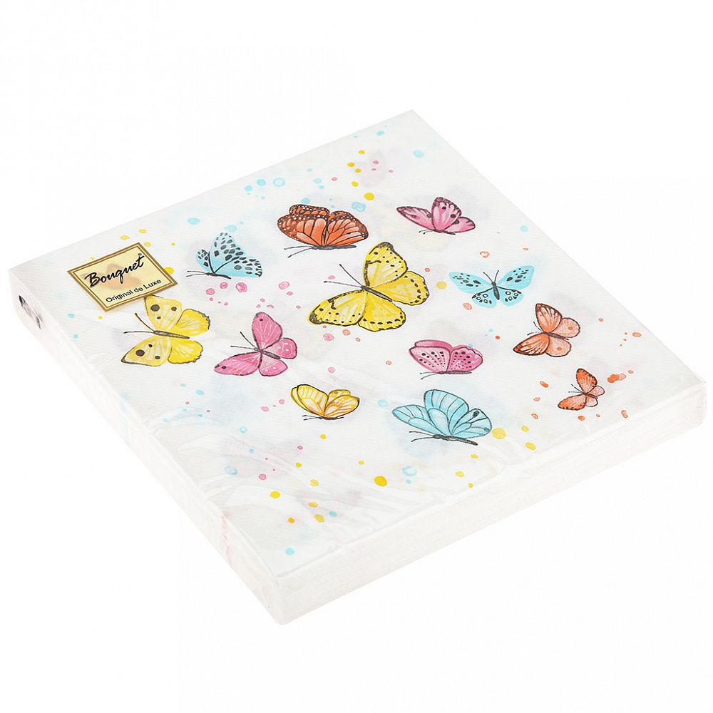 Салфетка Bouquet "Original de Luxe "Бабочки" 33*33см,1/8  20шт., 2-х слойная, белые