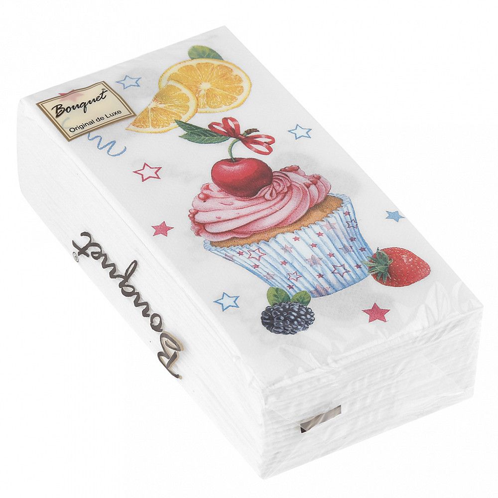Салфетка Bouquet "Original de Luxe "Сладкие пирожные" 33*33см,1/8  20шт., 2-х слойная, белые