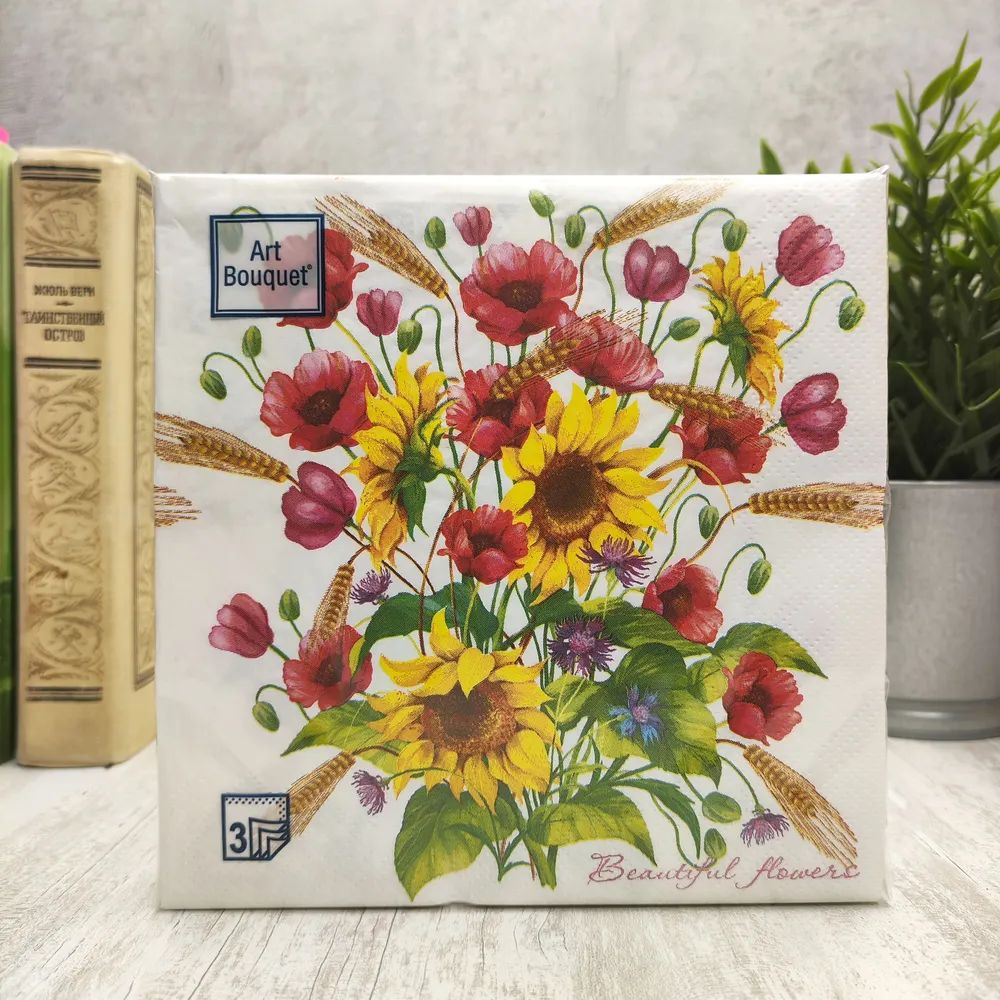 Салфетка Bouquet "Original de Luxe "Солнечный букет" 33*33см,1/8  20шт., 2-х слойная, белые
