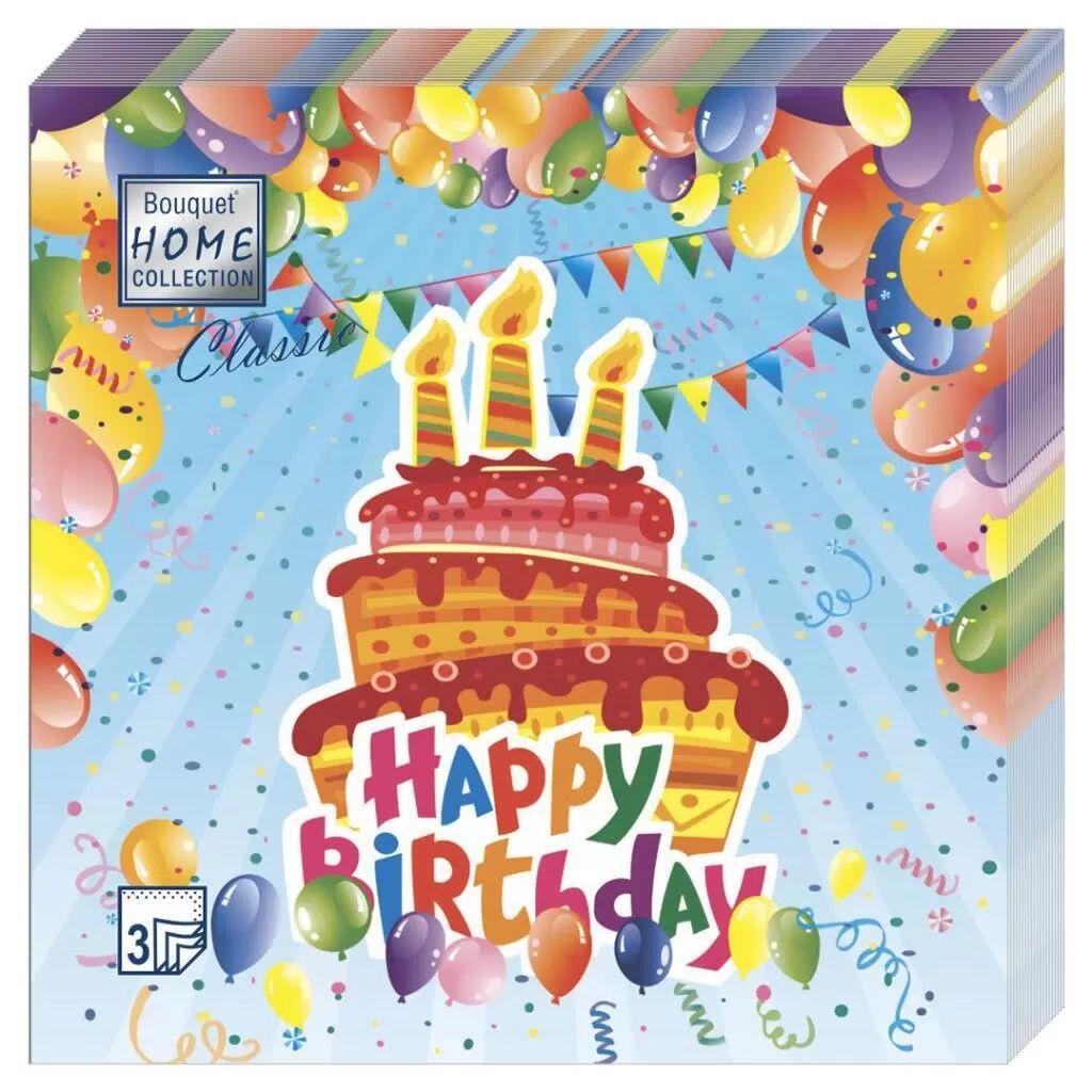 Салфетка Art Bouquet "С днем рождения" 33*33см, 20шт., 3-х слойная