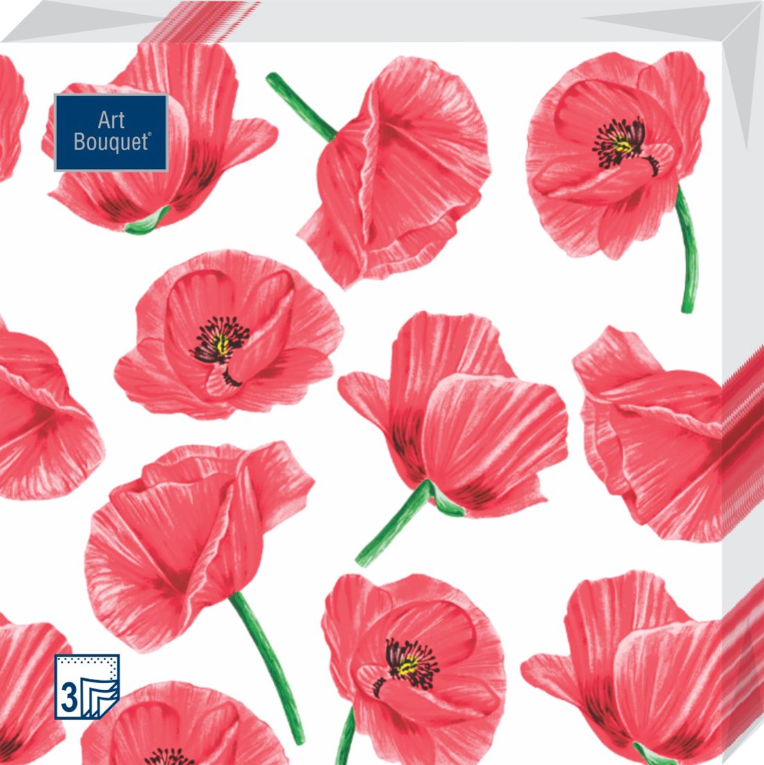 Салфетка Art Bouquet "Декоративные маки" 33*33см, 20шт., 3-х слойная