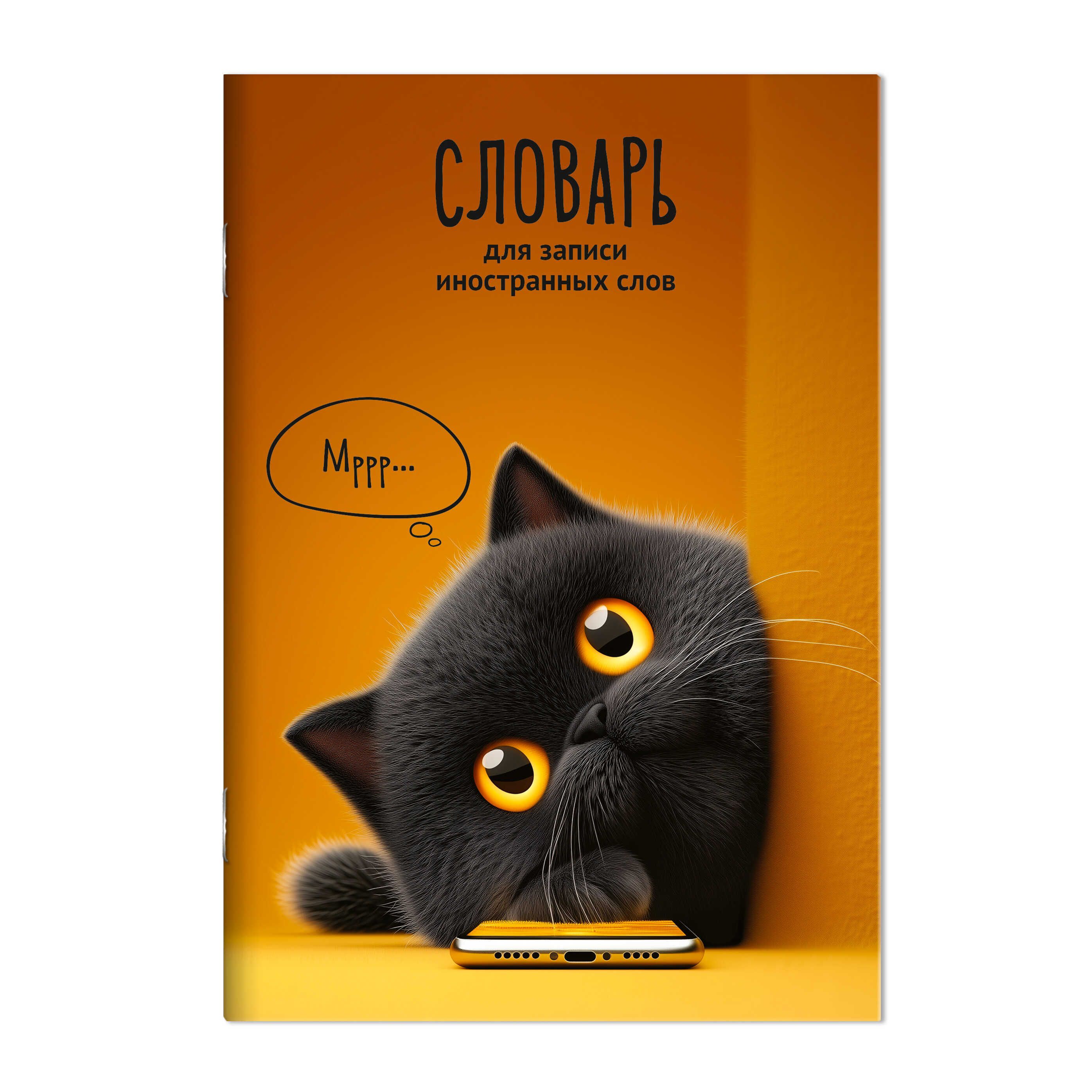 Тетрадь д/записи иностр. слов А5  24л, скоба "Кот с телефоном" глянц.лам.