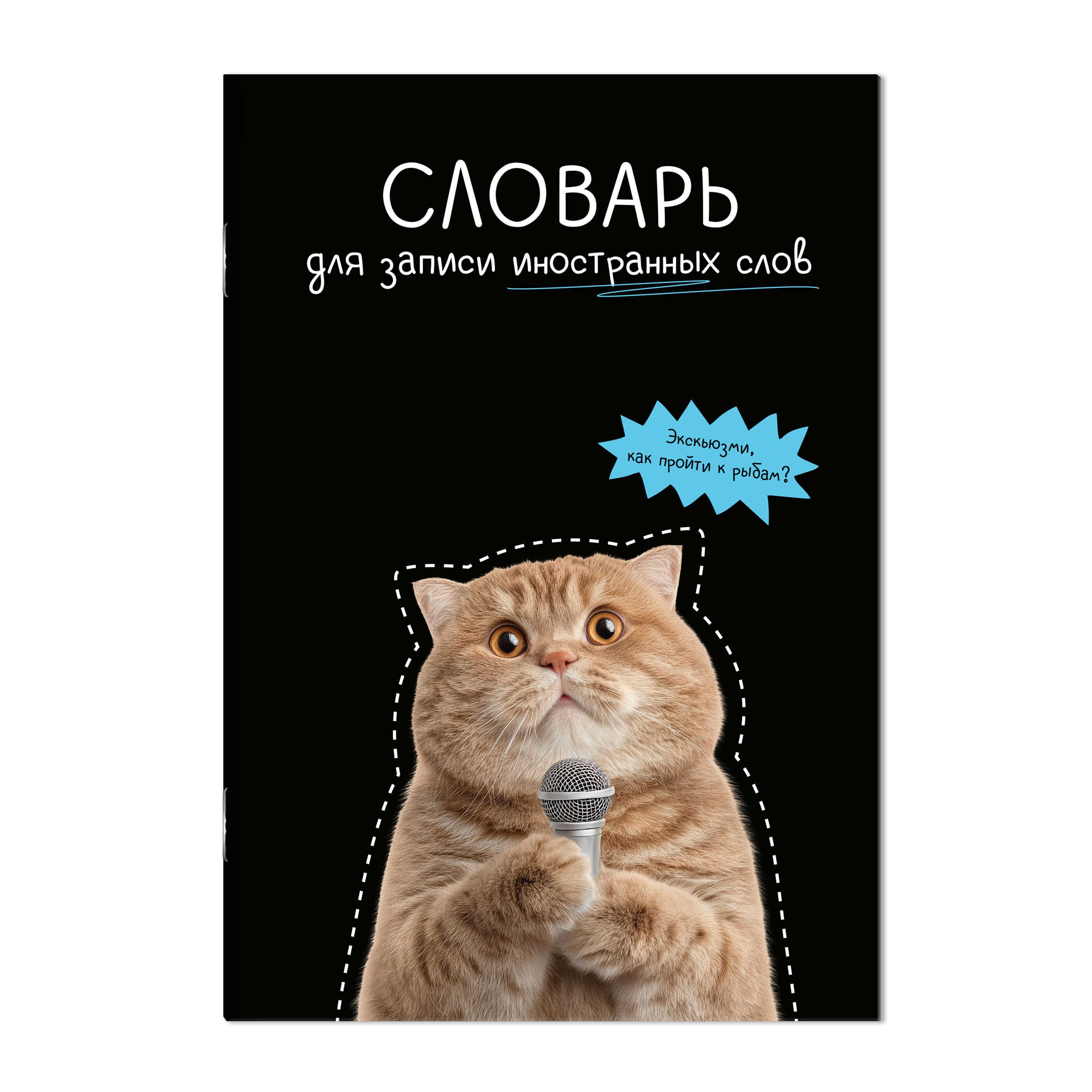 Тетрадь д/записи иностр. слов А5  24л, скоба "Кот с микрофоном" глянц.лам.