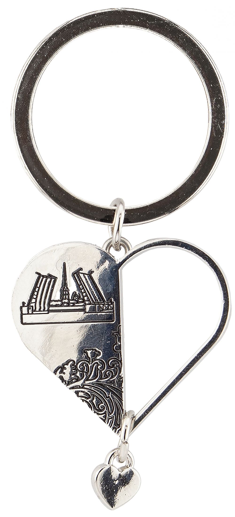 Брелок металл, сердце с сердечком "СПб. Мосты"