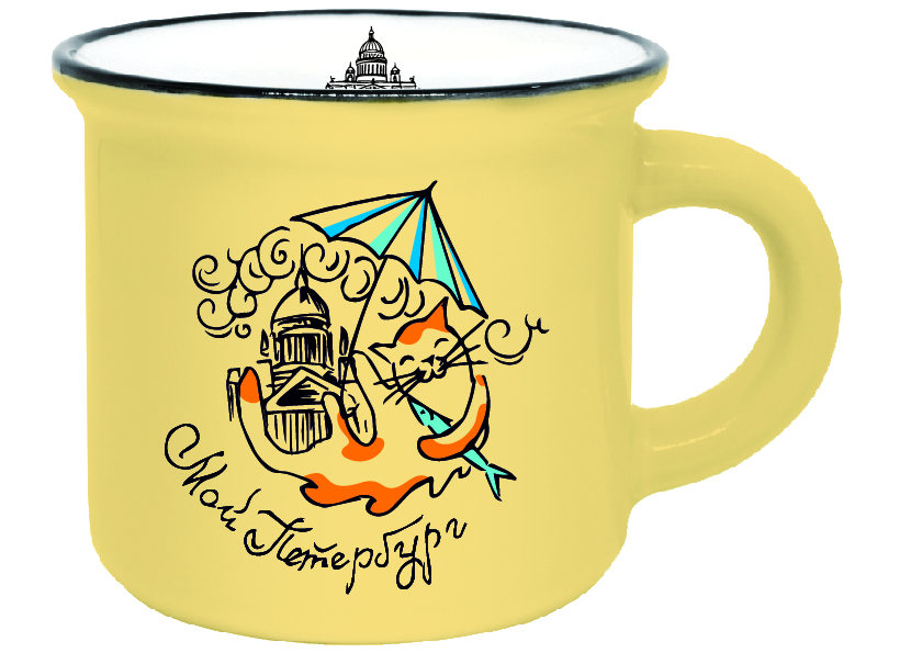 Кружка сувенирная 180мл СПб. Кот, Исаакий, желтая