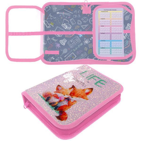 Пенал 1 отд. с 2-мя откид.пл. (200*140*40) молния, ПВХ "Лисички"