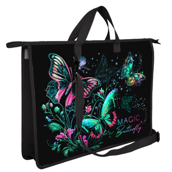 Папка А3 (475*345*80) с ручками, молния, пластик/ткань "Магия бабочек"