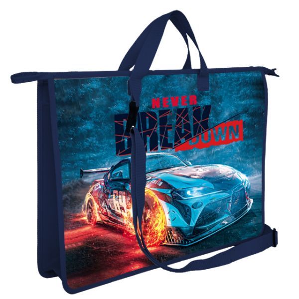 Папка А3 (475*345*80) с ручками, молния, пластик/ткань "Fire car"