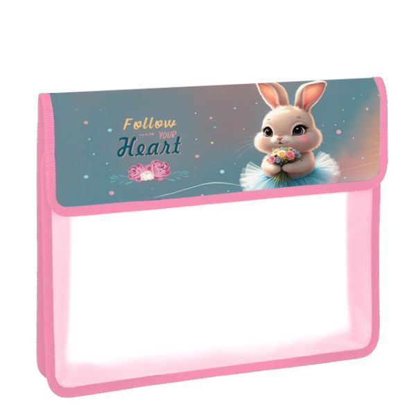 Папка д/тетрад. А5 (240*205*40) 1отд. на липучке, пластик/ткань "Милый зайчик"