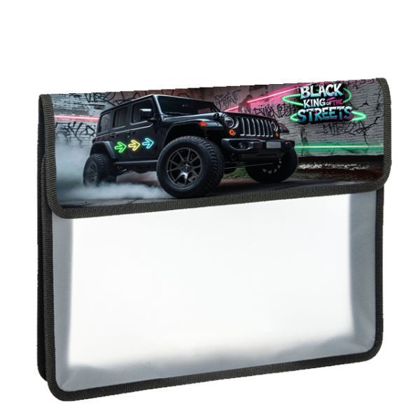 Папка д/тетрад. А5 (240*205*40) 1отд. на липучке, пластик/ткань "Черный джип"