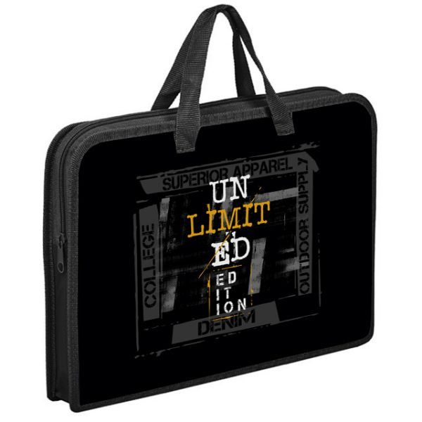 Папка А4 (340*245*40) с ручками, молния, пластик "Un limited"