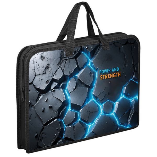 Папка А4 (340*245*40) с ручками, молния, пластик "Неоновый разлом"