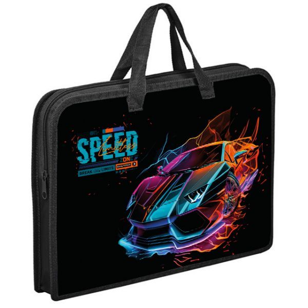 Папка А4 (340*245*40) с ручками, молния, пластик "Супер авто"