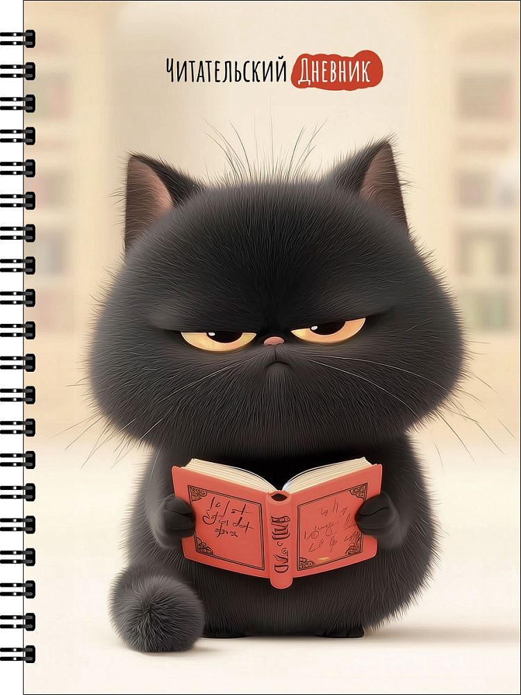 Читательский дневник А5 52л., гребень "Котик с книгой - 1"
