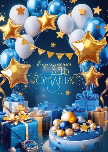 Открытка А4 с карманом "В прекрасный День рождения"
