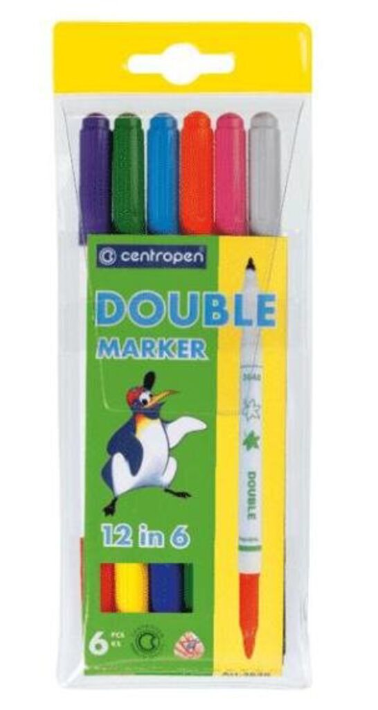 Фломастеры двустор. 12цв/6шт. "Centropen double",  пласт.упак, с европодвесом