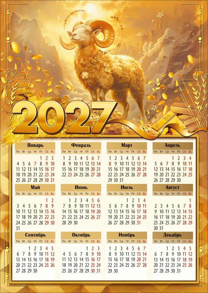 Календарь листовой 295*210мм на 2027г. Символ года