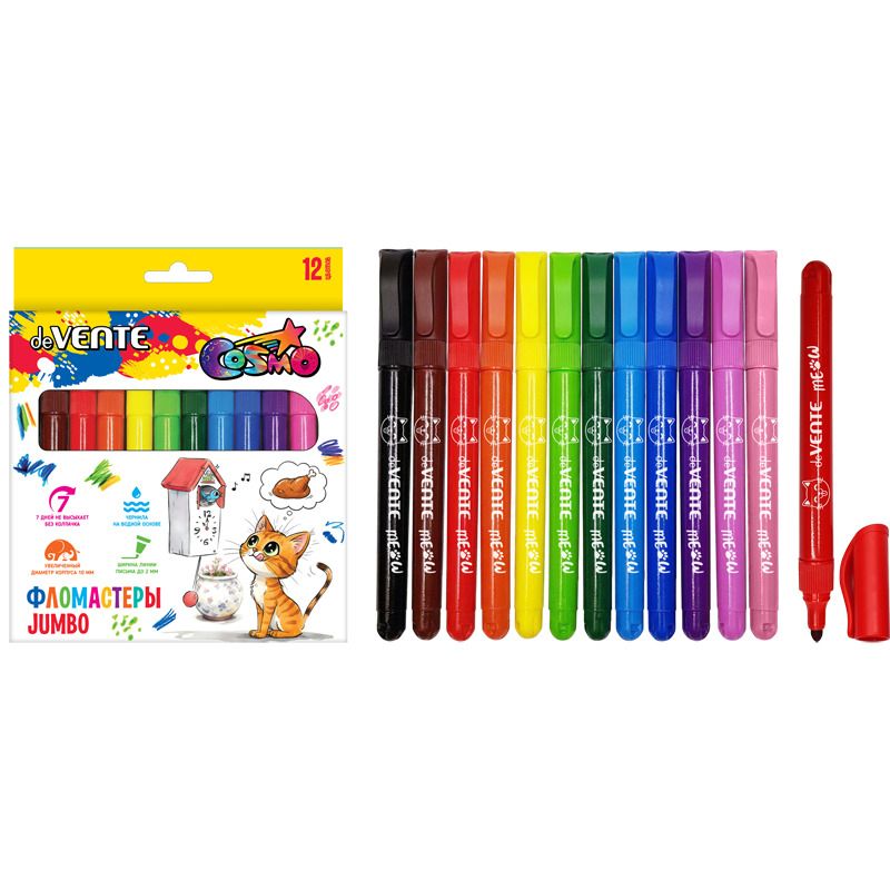Фломастеры Jumbo 12цв "deVENTE.Cosmo", круглые, невент. колпачок, карт.коробка