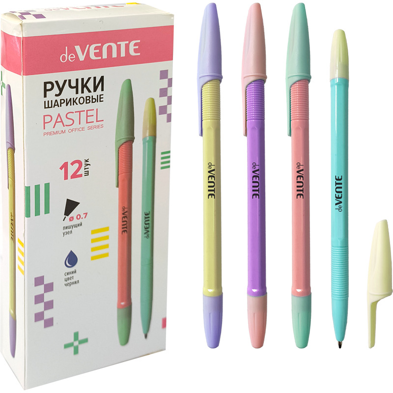 Ручка шар. deVENTE "Pastel", 0,7мм, синяя, корпус с рифлёной грип-зоной