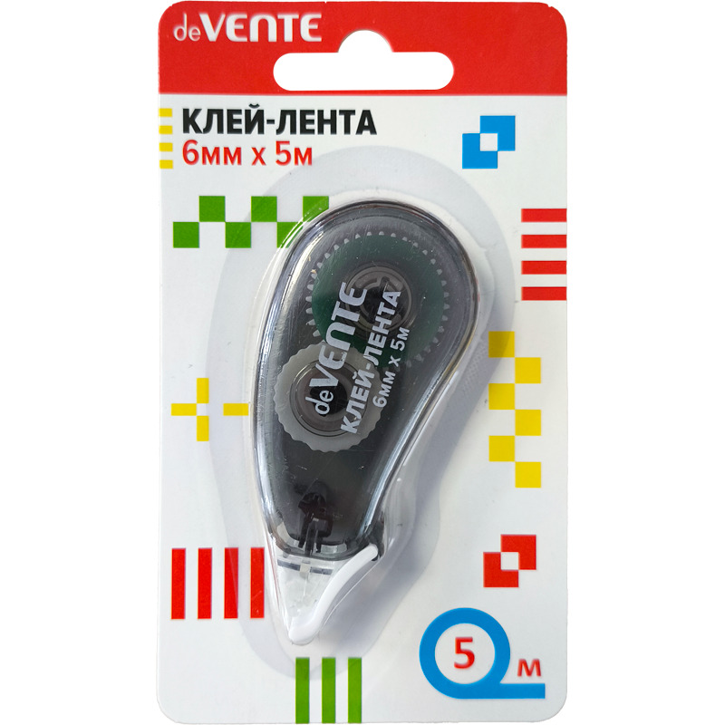 Клеящая лента "deVENTE" 6 мм x 5м, фронт.аппликат., сдвигаемый в одно касание колпачок