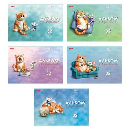 Альбом А4 32л скоба "Кот и мышь" пл. 100 гр/м, 5диз.в блоке