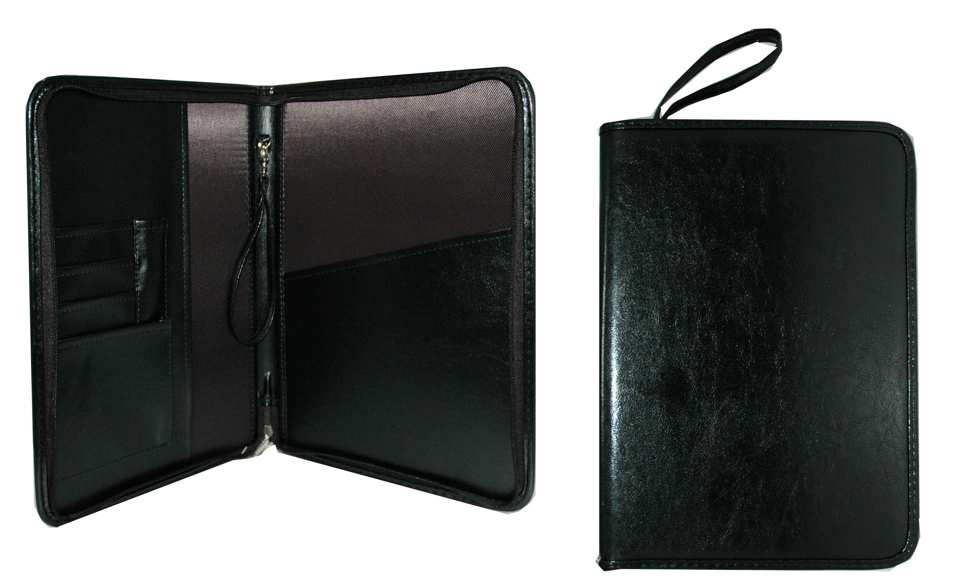 Папка деловая к/з А4 30мм 1 отделение Чёрная, 2 кармана, ручка-петля, на молнии