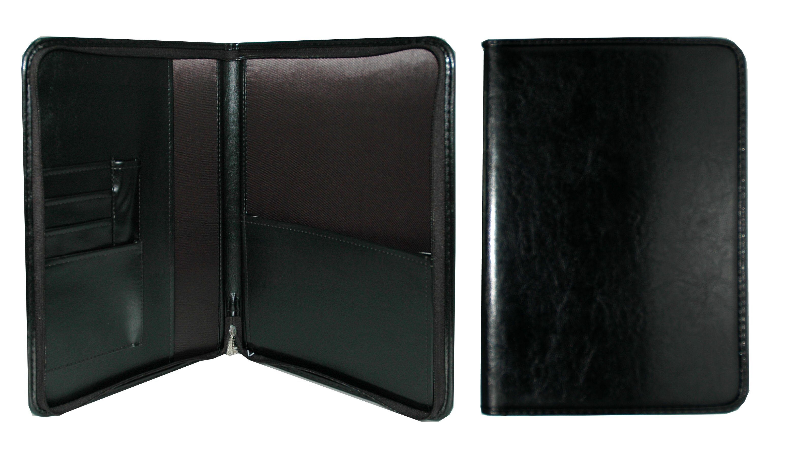 Папка деловая к/з А4 30мм 1 отделение Чёрная, на молнии, 2 кармана под визитки и ручки