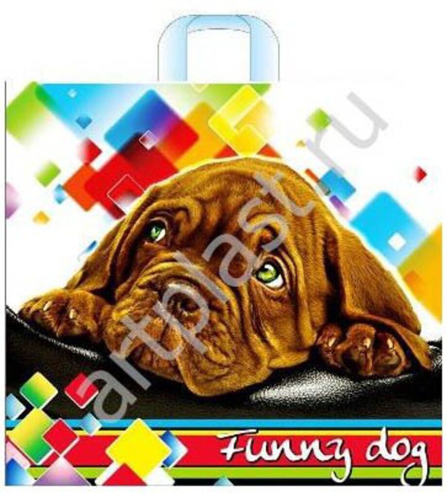 Пакет с петлевой ручкой 36х45+8 (70мк) Funny dog
