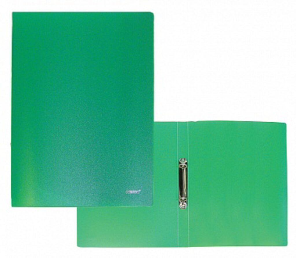 Папка 2 кольца 16 мм 0,45 мм пластик А4 зелёная