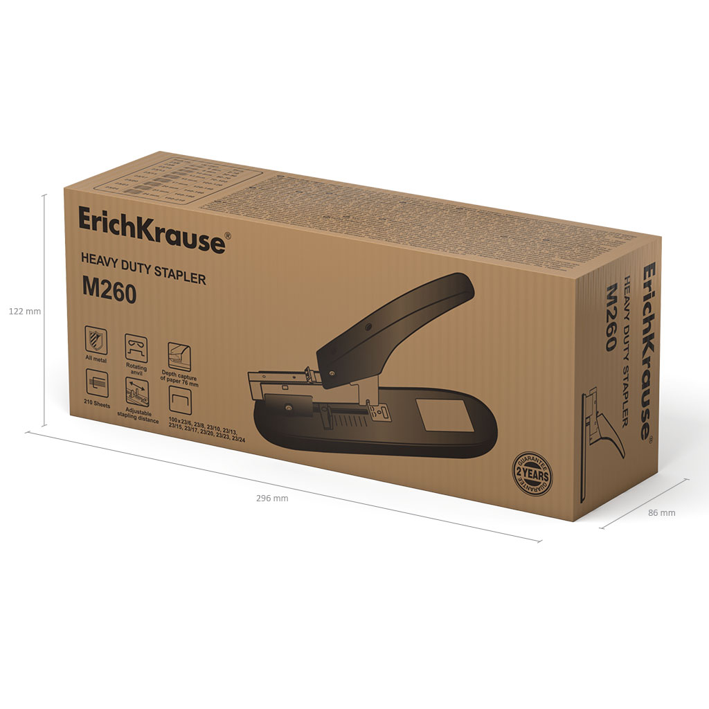 Степлер мощный №23 ErichKrause до 210 листов, черный (в коробке по 1 шт.)