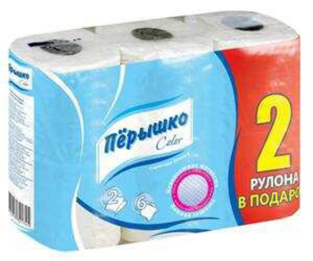 Бумага туалетная 2 сл, 4+2 рул. "Перышко" белая, АКЦИЯ