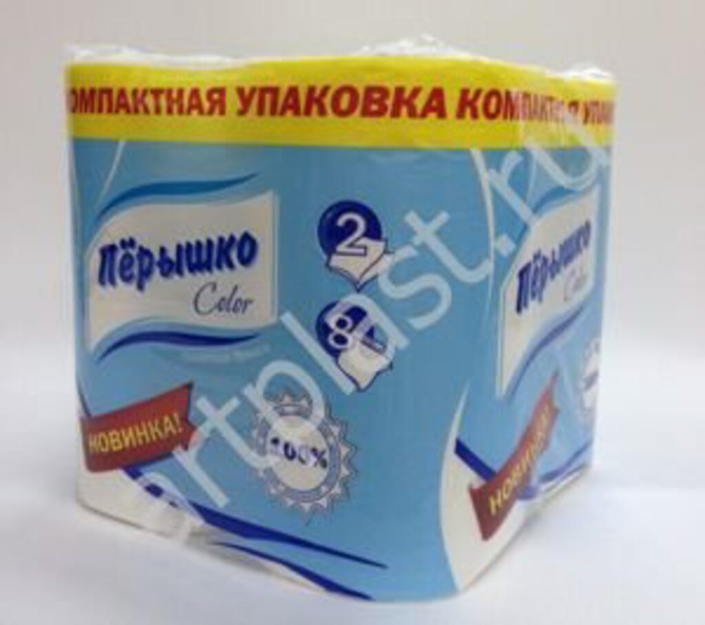 Бумага туалетная 2 сл, 8 рул. "Перышко" белая, "куб"