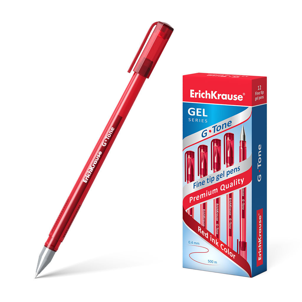 Ручка гелевая EK G-TONE красная, 0,5мм, красный тонир.корпус