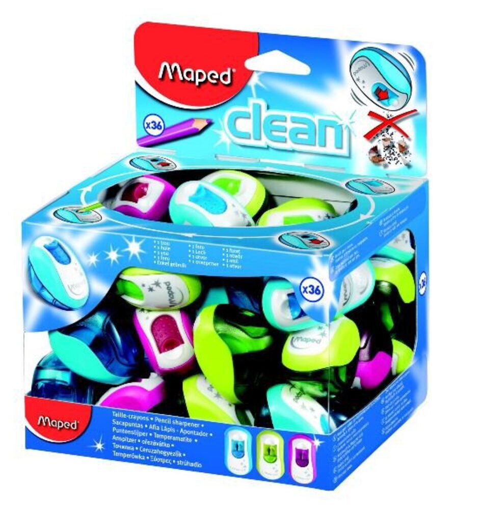 Точилка пласт. с контейнером  1 отв. CLEAN, с защитной "шторкой"