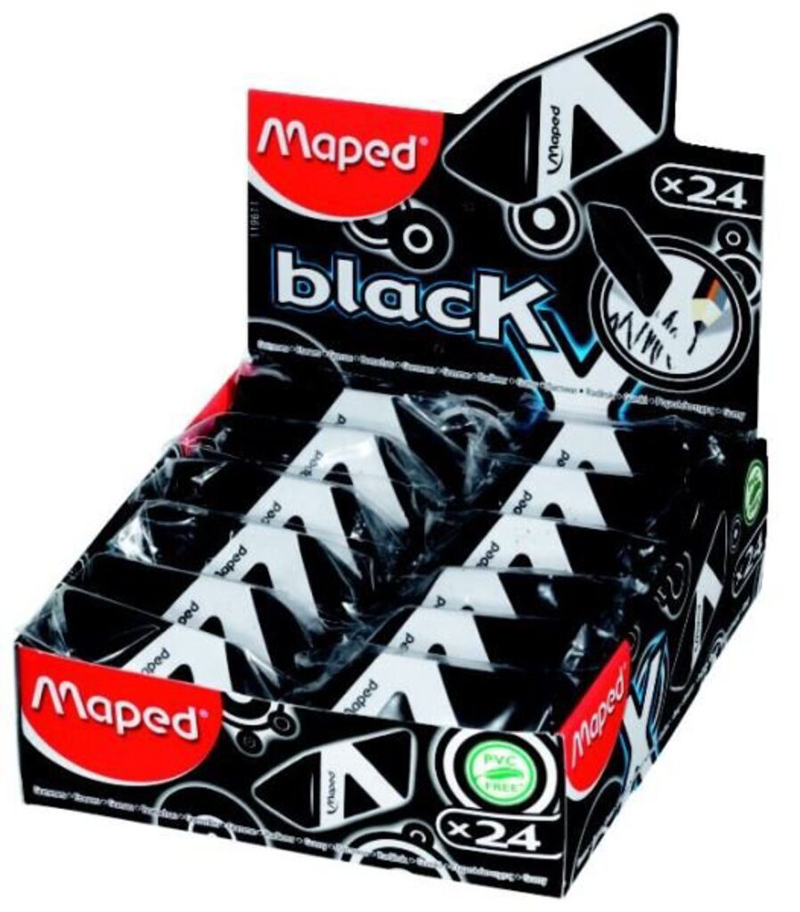 Ластик MAPED "Black pyramide", треуг, чёрный, в карт.футляре
