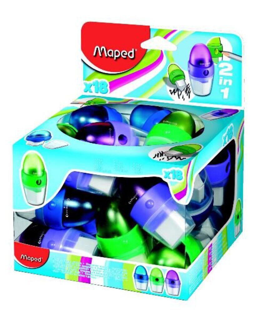 Точилка пласт. с контейнером  1 отв. ASTRO + ластик, с защит.крышкой