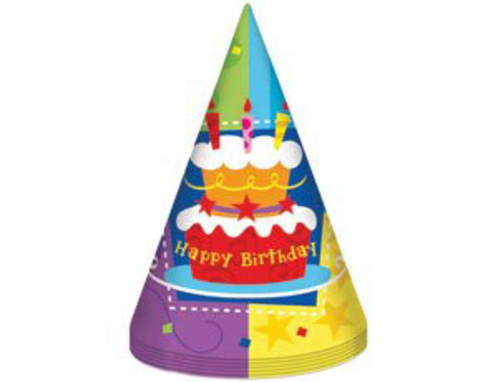 Колпак карнавальный "Торт Birthday" 6 шт.