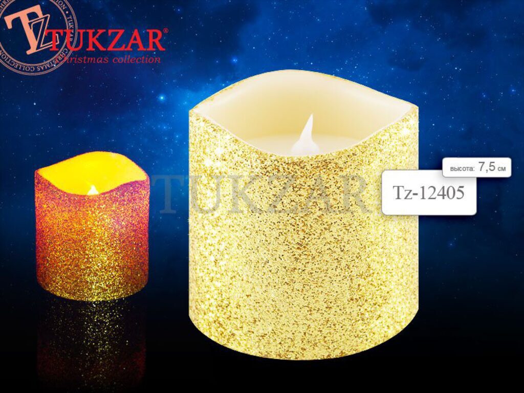 Свеча светодиодная 7,5*7,5см, золотая с блёстками