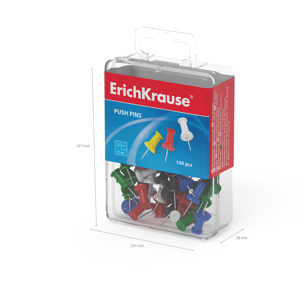 Кнопки силовые ErichKrause Classic, ассорти(в пластиковой коробке по 100 шт.)