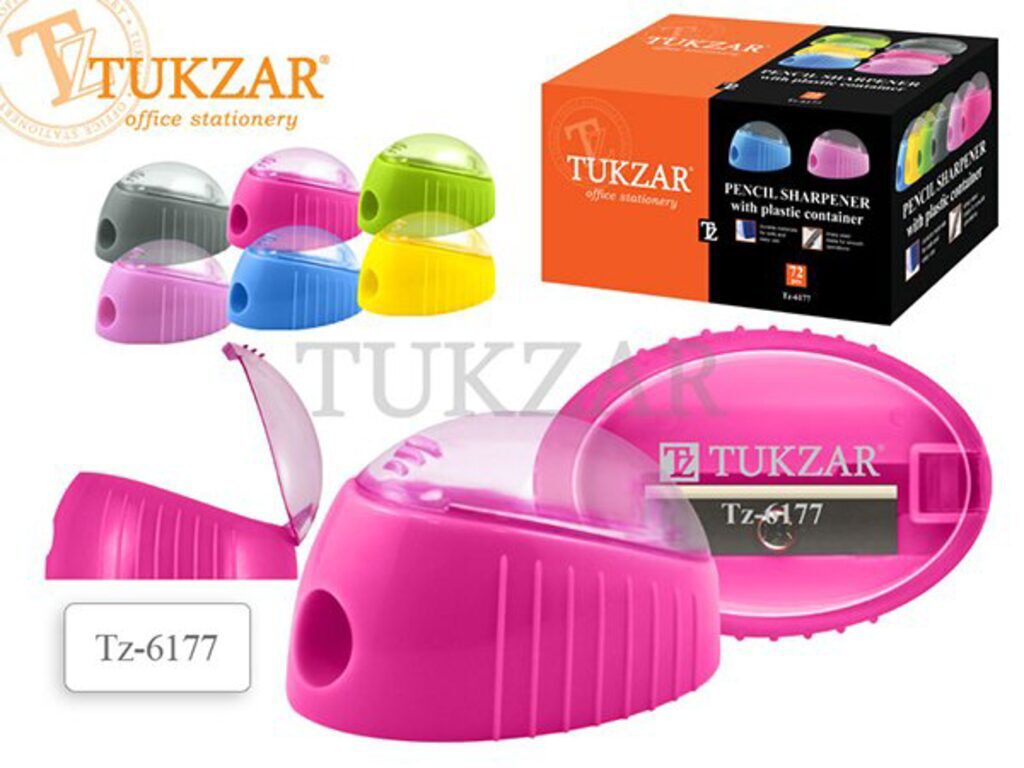 Точилка пласт. с контейнером  1 отв. цв. ассорти