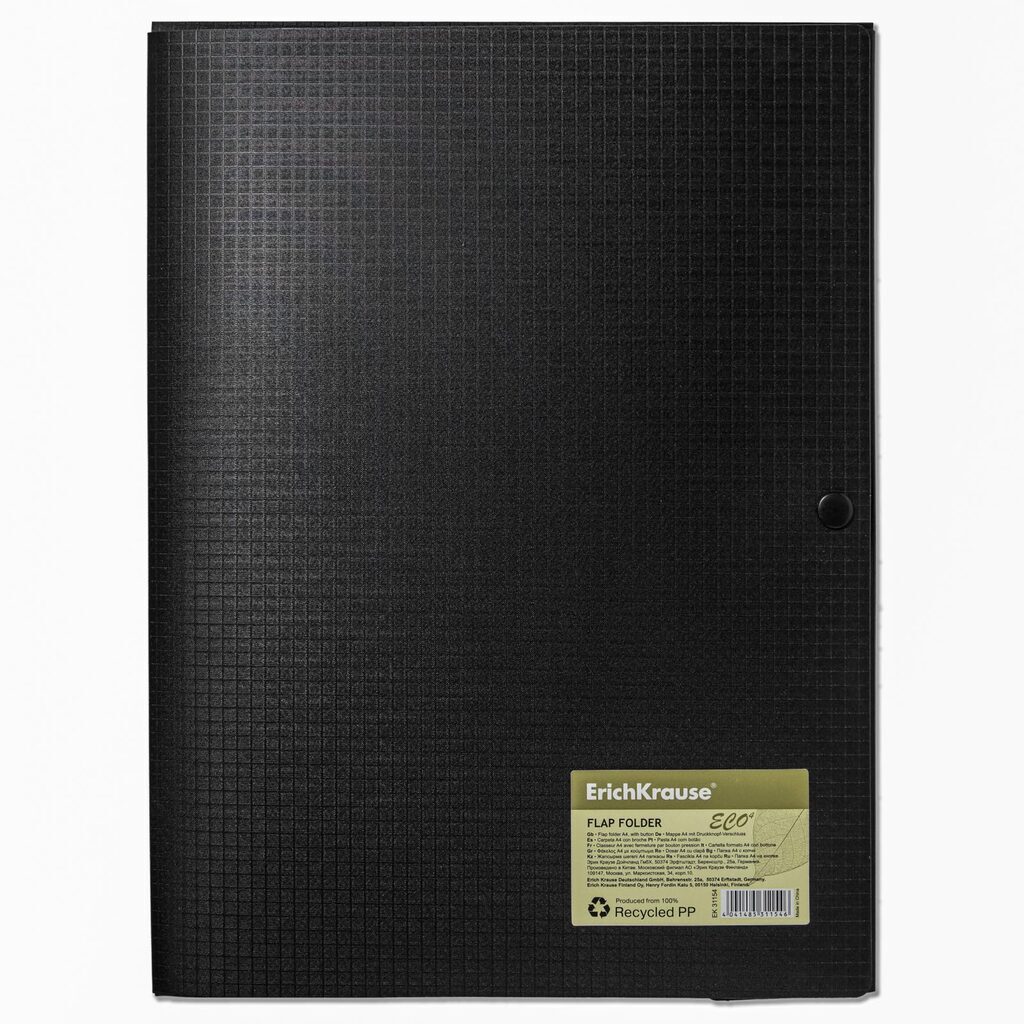 Конверт на кнопке А4 с 3-мя клапанами, ECO4 чёрная