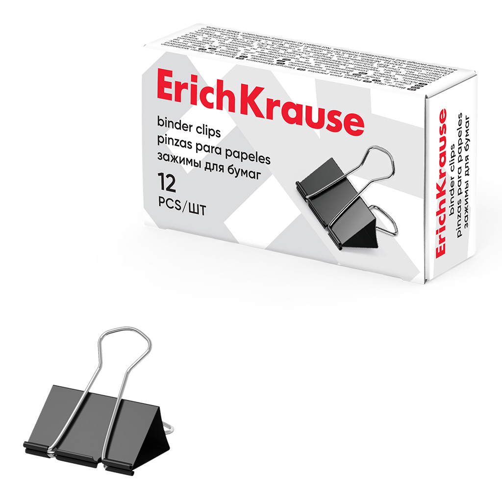 Зажимы для бумаг ErichKrause Classic, 25мм, черный  (в коробке по 12 шт.)