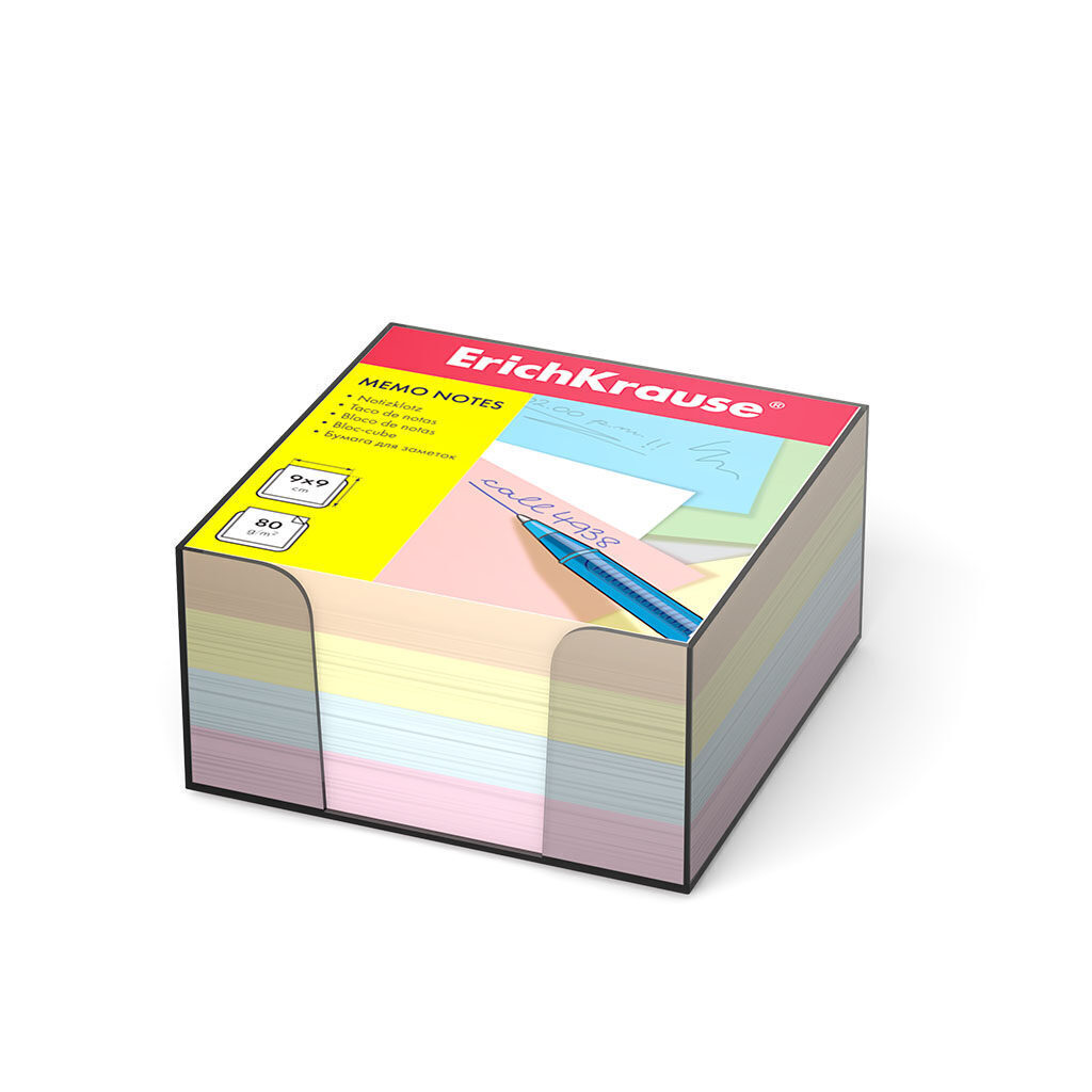 Блок бумаги для записи  (90*90*50мм) цветной 4 цв., непроклеенный, 80г/м2, в боксе