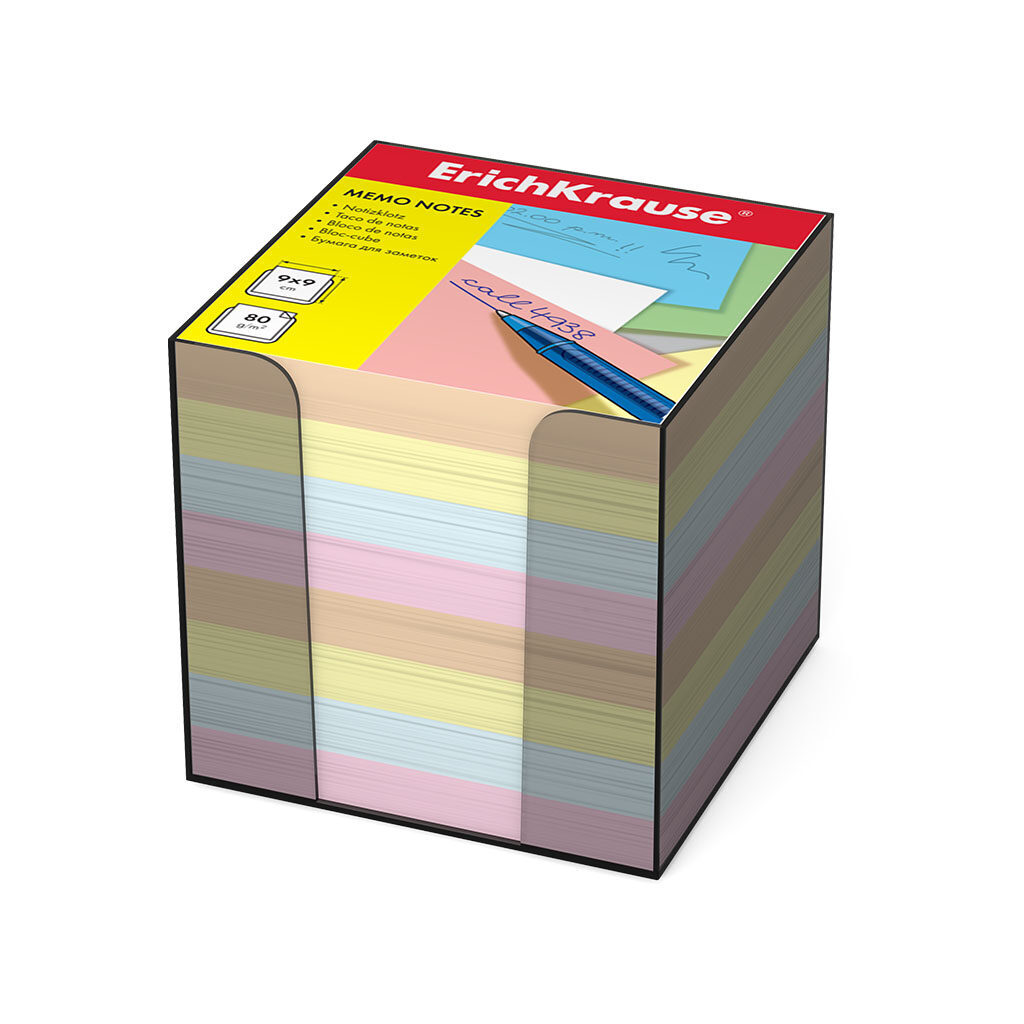 Блок бумаги для записи  (90*90*90мм) цветной 5 цв., непроклеенный, 80г/м2 в боксе