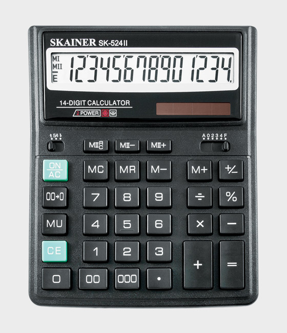 Калькулятор  14 разр. Skainer  настольный, двойное питание, черный SK-524II  (SDC-414II)