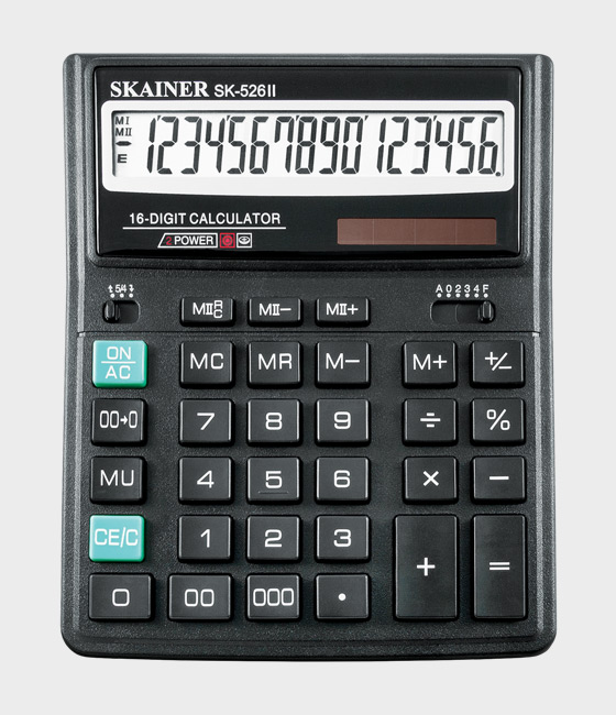 Калькулятор  16 разр. Skainer  настольный, двойное питание, черный SK-526II  (SDC-435II)